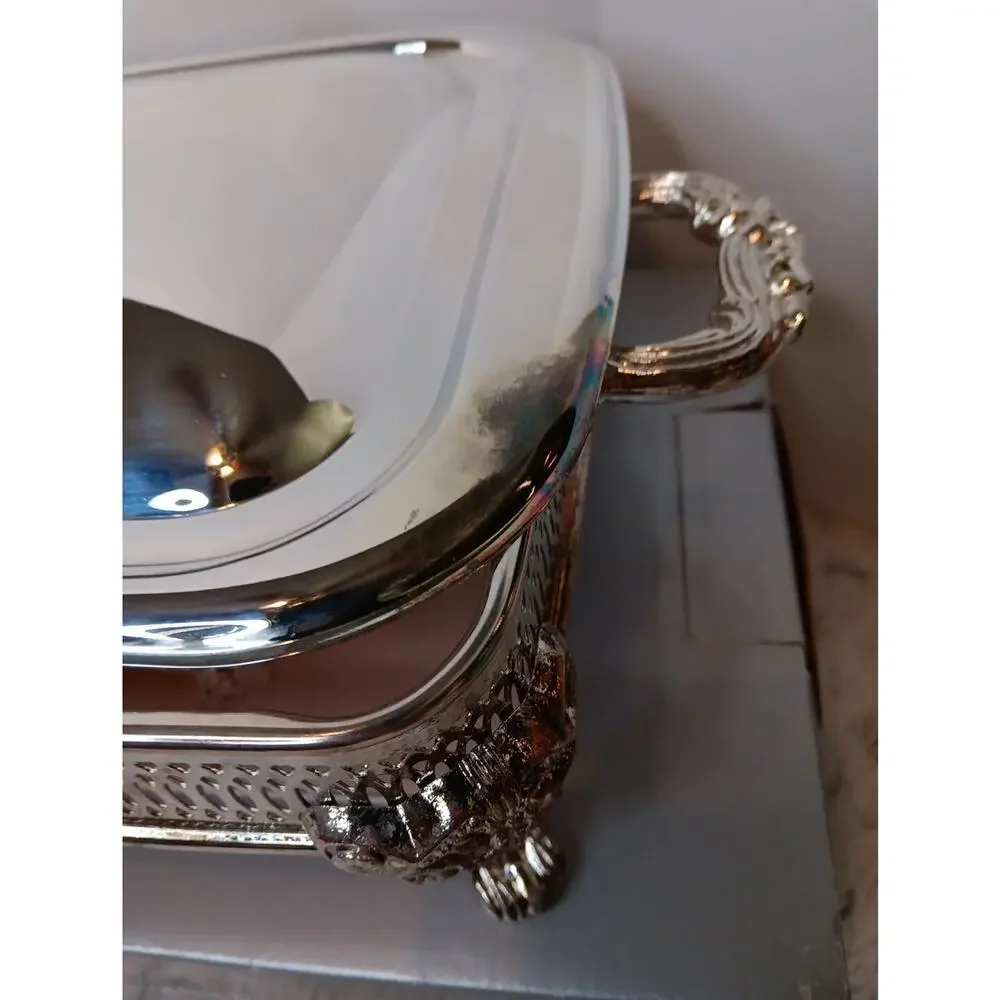2 Qt Silver Plated Oblong Food Baker with Cover - Never Used